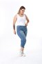 Women's Plus Size Denim Capri Pants with Slits (Pocket Embroidery Detail) - 2