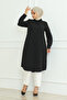 Women's black long sleeve lapel buttoned long hijab tunic - 2
