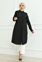 Women's black long sleeve lapel buttoned long hijab tunic - 4