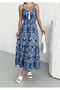 Women's Thin Straps Elastic Waist Tasseled Ethnic Patterned Maxi Blue Dress - 5