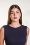 Women's Navy Blue Ribbed Lycra Zero Sleeve Crew Neck Knitted Undershirt Tshirt Blouse - 6