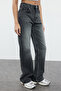 Antrasit Yüksek Bel Wide Leg Geniş Paça %100 Pamuk Non-Stretch Jeans TWOAW25JE00101 - 3