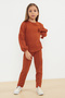 Tile Color Sweatshirt and Sweatpants Set with Rose Applique for Girl - Tkdaw25Au00023 - 2