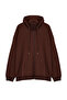 Kahverengi Büyük Beden Oversize Basic Kapüşonlu Fermuarlı İçi Polar Pamuk Sweatshirt TMNAW24AO00003 - 6