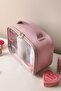 Women's Lilac Leather Transparent Cosmetic Bag Travel Makeup Bag - 5