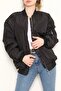 Black Unisex Oversize Leather College Jacket - Complex Sleeve Design - 4