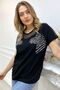 Comfortable Fit Plus Size Zebra Crystal Stone Black Women's Stylish Cotton T-Shirt - 3