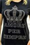 Plus Size Crown Pattern Written Crystal Stone Plus Size Stylish Comfortable Black Women's Short Sleeve T-Shirt - 3