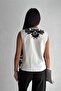 Women's White Embroidered Special Design Linen Vest - 3