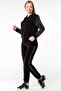 Leopard Crystal Stone Large Size Two Thread Cotton Stylish Comfortable Zippered Black Women's Tracksuit Set - 3