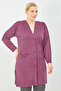 Women's Plum Large Size Summer Long Combed Cotton Cardigan with Pockets - 2