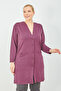 Women's Plum Large Size Summer Long Combed Cotton Cardigan with Pockets - 7