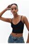 Women's Black Scuba Fabric V-Neck Rope Strap Crop Top