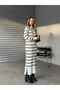 Women's Striped Long Sleeve Turtleneck Turtleneck Knitwear Dress - White - 5