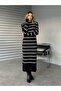 Women's Striped Long Sleeve Knitwear Dress - Black - 3