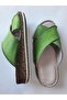 100% Genuine Leather Comfortable and Wide-Fit Green Color Cross Wide Band Slippers - 4