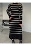 Women's Striped Long Sleeve Knitwear Dress - Black - 6
