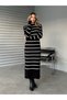 Women's Striped Long Sleeve Knitwear Dress - Black - 2