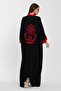 Women's High Neck Back Embroidery Detailed Plus Size Black Dress