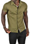 Men's Khaki Embossed Dot Patterned Slim Fit Lycra Short Sleeve Combed Cotton Shirt 2403223 - 4