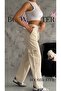 Women's Beige Linen High Waist Trousers with Cargo Pockets - 5