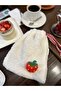 Plush Strawberry Gingham Lined Drawstring Organizer Pouch Makeup Bag Cloth Bag Ecru