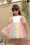 Color Gradient Balloon Sleeve Top Matte Satin Skirt Glitter Color Gradient Girls' Baby Girl Dress - 2