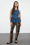 Blue Front Tie Skirt Fitted Denim Vest Twoss24Ye00047