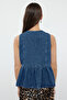 Blue Front Tie Skirt Fitted Denim Vest Twoss24Ye00047 - 5