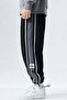Men's Two-Thread Color Detail Black Track Pants - 5