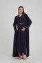 Women's navy blue design full length summer 100% cotton maternity postpartum dressing gown nightgown 2-piece set - 6