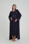 Women's navy blue design full length summer 100% cotton maternity postpartum dressing gown nightgown 2-piece set - 3
