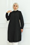 Women's black long sleeve lapel buttoned long hijab tunic - 7