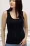 Crystal Stripe Stone Slim Fit Sleeveless T-shirt Thick Strap Black Women's Singlet - 5
