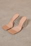 Women's Nude Skin Beige 10cm Transparent Square Heeled Blunt Square Toe Double Band Stiletto Shoes Slippers - 3
