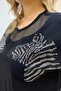 Comfortable Fit Plus Size Zebra Crystal Stone Black Women's Stylish Cotton T-Shirt - 4