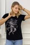 Angel Crystal Stone Black Crew Neck Large Size Stylish Cotton Women's T-Shirt - 4