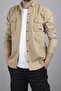 Slim Fit Men's Cotton Denim Shirt Beige