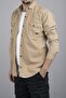 Slim Fit Men's Cotton Denim Shirt Beige - 5