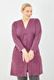 Women's Plum Large Size Summer Long Combed Cotton Cardigan with Pockets - 3