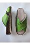 100% Genuine Leather Comfortable and Wide-Fit Green Color Cross Wide Band Slippers - 2