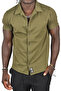 Men's Khaki Embossed Dot Patterned Slim Fit Lycra Short Sleeve Combed Cotton Shirt 2403223