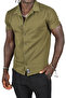 Men's Khaki Embossed Dot Patterned Slim Fit Lycra Short Sleeve Combed Cotton Shirt 2403223 - 2