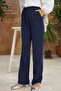 navy Blue Linen Women's Trousers - Lace-up - 4