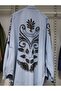 Embroidered denim kimono