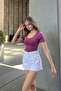 Dusty Rose Wide Neck Short Sleeve T-Shirt - 4