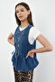 Blue Front Tie Skirt Fitted Denim Vest Twoss24Ye00047 - 2