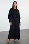 Black Stone Embroidered Cape Detail Evening Dress Tctss24Db00077