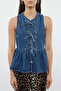 Blue Front Tie Skirt Fitted Denim Vest Twoss24Ye00047 - 3