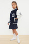 Navy Blue Unisex Kids Printed Bomber Knitted Jacket Tkdaw25Ce00004 - 3